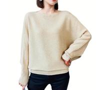 Pull ample à épaules dénudées et manches chauve-souris pour femme, pullover uni en maille, haut jumper, kaki, Taille unique