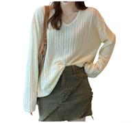 Pull ample à manches longues en tricot fin pour femme (abricot taille unique)