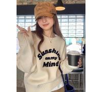 Pull ample à manches longues, style coréen, doux et confortable, avec broderie de lettres, pour un look décontracté. Idéal pour l'automne/l'hiver, mignon, retour à l'école L,M,STricots