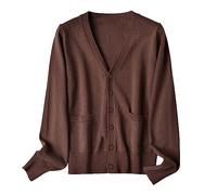 Pull Ample boutonné en Coton mercerisé pour Femme avec Veste Cardigan Polaire chauffante Femme (Coffee, XXXL)