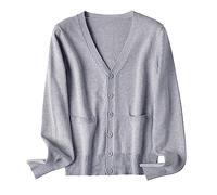 Pull Ample boutonné en Coton mercerisé pour Femme avec Veste Cardigan Polaire chauffante Femme (Grey, XXXL)