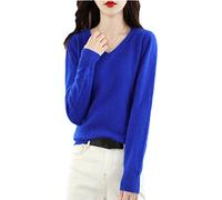 Pull ample en cachemire à col en V pour femme, bleu, M