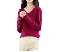 Pull ample en cachemire à col en V pour femme, bordeaux, L