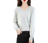 Pull ample en cachemire à col en V pour femme, gris clair 9, XL