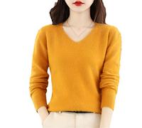 Pull ample en cachemire à col en V pour femme, Jaune gingembre, XL