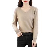 Pull ample en cachemire à col en V pour femme, Kaki9., L
