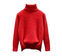 Pull ample en tricot pour femme - Pull élégant en cachemire - Col roulé - Haut d'hiver surdimensionné à manches longues, Rouge, L