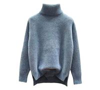 Pull ample en tricot pour femme - Pull élégant en cachemire - Col roulé - Haut d'hiver surdimensionné à manches longues, bleu, XL