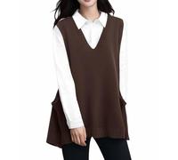 Pull ample en tricot surdimensionné pour femme, col en V épais, sans manches, gilet en tricot avec poches, haut ample vintage sans manches pour femme, café, XL