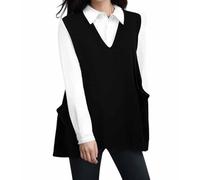 Pull ample en tricot surdimensionné pour femme, col en V épais, sans manches, gilet en tricot avec poches, haut ample vintage sans manches pour femme, Noir , XXL