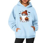 Pull Ample Femme Marque Oversize Vestes Capuche Vêtement Cheminée Interieur Sweat Blanc Femme Montant du Chaud Zippé avec Christmas Leopard Long Plaid Stitch Bleu Ciel S