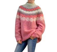 Pull Ample Femme Pull NorvéGien Grande Taille - Knit Sweater à Col Roulé en Maille GrossièRe GéOméTrie Haut en Tricot Pullover à Manches Longues Chaud Automne Hiver