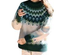 Pull Ample Femme Pull NorvéGien Grande Taille, Knit Sweater à Col Roulé en Maille GrossièRe GéOméTrie Haut en Tricot Pullover à Manches Longues Chaud Automne Hiver
