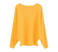 Pull ample pour femme tendance grande taille, épaules dénudées, tricoté, automne hiver, col côtelé, ample et décontracté, manches chauve-souris, hauts en tricot, jaune, L
