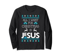Pull Amusant « All I Want for Christmas is Jesus Christian Ugly » Manche Longue