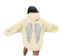 Pull Ange, Sweat a Capuche Femme, Pull Ange, Hoodie Paillette Los Angeles À Manches Longues Sweet Sweatshirts Oversize Pulls Sweats Strass Chaud Y2k Sportswear Cotton Hiver Beige, XXL