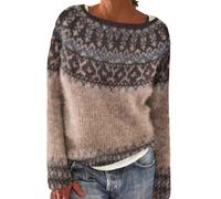 Pull au crochet, col rond, tunique, pull, pull baggy tricoté, confortable et doux, haut torsadé basique à manches longues, pull vintage Fair Isle, coupe décontractée, pull chaud d'automne, kaki, 3XL