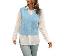 Pull Automne Hiver Femme Gilets Laine Douce Pulls Col Rond Classique Sweaters Look Universitaire Débardeurs Motif Torsadé Original Chandails Superposé pour Loisirs Quotidien