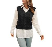 Pull Automne Hiver Femme Gilets Laine Douce Pulls Col Rond Classique Sweaters Look Universitaire Débardeurs Motif Torsadé Original Chandails Superposé pour Loisirs Quotidien
