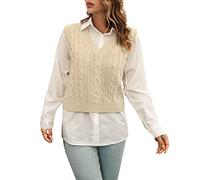 Pull Automne Hiver Femme Gilets Laine Douce Pulls Col Rond Classique Sweaters Look Universitaire Débardeurs Motif Torsadé Original Chandails Superposé pour Loisirs Quotidien