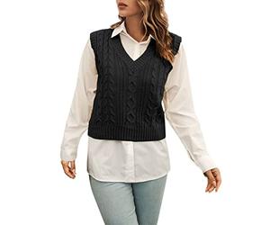 Pull Automne Hiver Femme Gilets Laine Douce Pulls Col Rond Classique Sweaters Look Universitaire Débardeurs Motif Torsadé Original Chandails Superposé pour Loisirs Quotidien