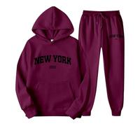 Pull avec poche ventrale - Pantalon de jogging avec lettres imprimées pour couples - Unisexe - Thème York - Vêtement de loisirs - Survêtement confortable et élégant - Survêtement de transition pour