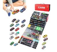 Pull Back Cars - 48 Pieces Metal Vehicles, Built-in Garage with Durable Die-Cast Construction for Kids Christmas Birthday Travel, Classroom Party Play Activities Toy Set Collection