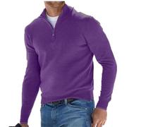 Pull basique en cachemire à fermeture éclair pour homme, tricot à col rond, pull à manches longues pour homme, doux au toucher, fermeture éclair 1/4, violet intense, Taille M