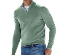 Pull basique en cachemire à fermeture éclair pour homme, tricot à col rond, pull à manches longues pour homme, doux au toucher, fermeture éclair 1/4, vert, Taille M