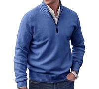 Pull basique en cachemire pour homme avec fermeture éclair et manches longues, bleu, L