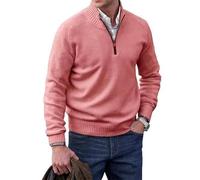 Pull basique en cachemire pour homme avec fermeture éclair et manches longues, rose, XXXL