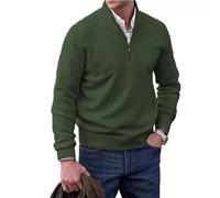 Pull basique en cachemire pour homme avec fermeture éclair et manches longues, vert militaire, XL