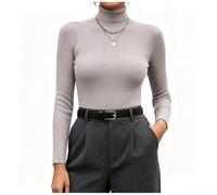 Pull basique en tricot pour femme avec col roulé à manches longues - Structure côtelée - Coupe ajustée - Couleur unie pour le travail - Pour les loisirs, les voyages - Pour toutes les saisons