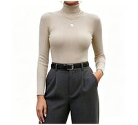 Pull basique en tricot pour femme avec col roulé à manches longues - Structure côtelée - Coupe ajustée - Couleur unie pour le travail - Pour les loisirs, les voyages - Pour toutes les saisons