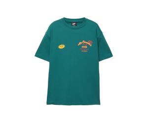Pull&Bear T-Shirt 'AY CARMELA' jaune foncé / émeraude / lie de vin / blanc, Taille XS