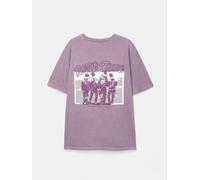 Pull&Bear T-Shirt 'Rogue Tribe' gris / mauve / mûre / blanc, Taille XS