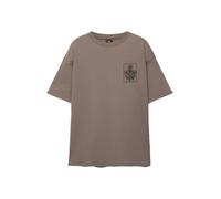 Pull&Bear T-Shirt 'TAKE A LOOK' marron / noir / blanc, Taille XS
