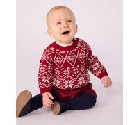 Pull bébé en laine et coton à motifs Petit Bateau - rouge - Taille 6 mois 6M rouge/écru