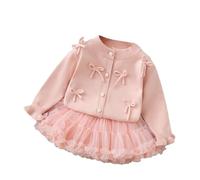 Pull Bebe Fille 3 Mois - Robe en Tricot Ensemble Deux Pièces Haut À Manches Bouffantes Et Jupe pour Bébé (6-7 Years)