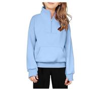 Pull bébé fille 62 garçons filles couleur unie demi-fermeture éclair sweat-shirt polaire Thumbhole Sweatshirt à manches longues bébé, bleu, 7-8 ans