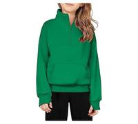 Pull bébé fille 62 garçons filles couleur unie demi-fermeture éclair sweat-shirt polaire Thumbhole Sweatshirt à manches longues bébé, vert, 5-6 ans