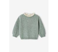 Pull bébé fille en côte perlée col en broderie anglaise vert sauge 12M(74CM)