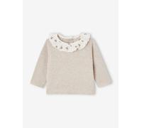 Pull bébé naissance à collerette fleurie beige chiné 1M(54CM)