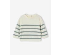 Pull bébé rayé en tricot vert sauge 6M(67CM)