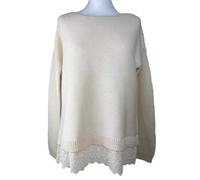 Pull Berenice en coton et laine - Blanc - Femme - Col rond - Manches longues - Dentelle M