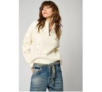 Pull blanc Femme - KAPORAL - MADA - Col montant zippé - Logo métallique - Matière douce XL