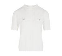 Pull blanc uni à coupe ajustée, col rond et à manches courtes avec poches S