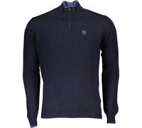 Pull bleu pour hommes : manches longues, col haut, demi-zip, taille : S Couleur : Blu