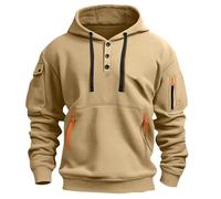 Pull boutonné pour homme - Pour loisirs, fitness, jogging, couleur assortie - Fermeture éclair - Sport - Hiver - Chaud - Manteau d'hiver géant, kaki, M