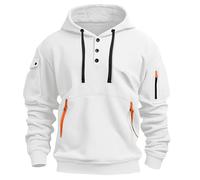 Pull boutonné pour homme - Pour loisirs, fitness, jogging, couleur assortie - Fermeture éclair - Sport - Hiver - Chaud - Manteau d'hiver géant, blanc, M